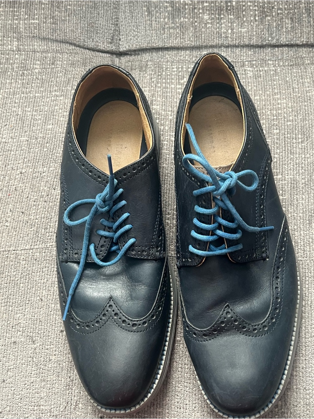 Cole Haan Navy Wingtip Oxfords with Light Blue Laces